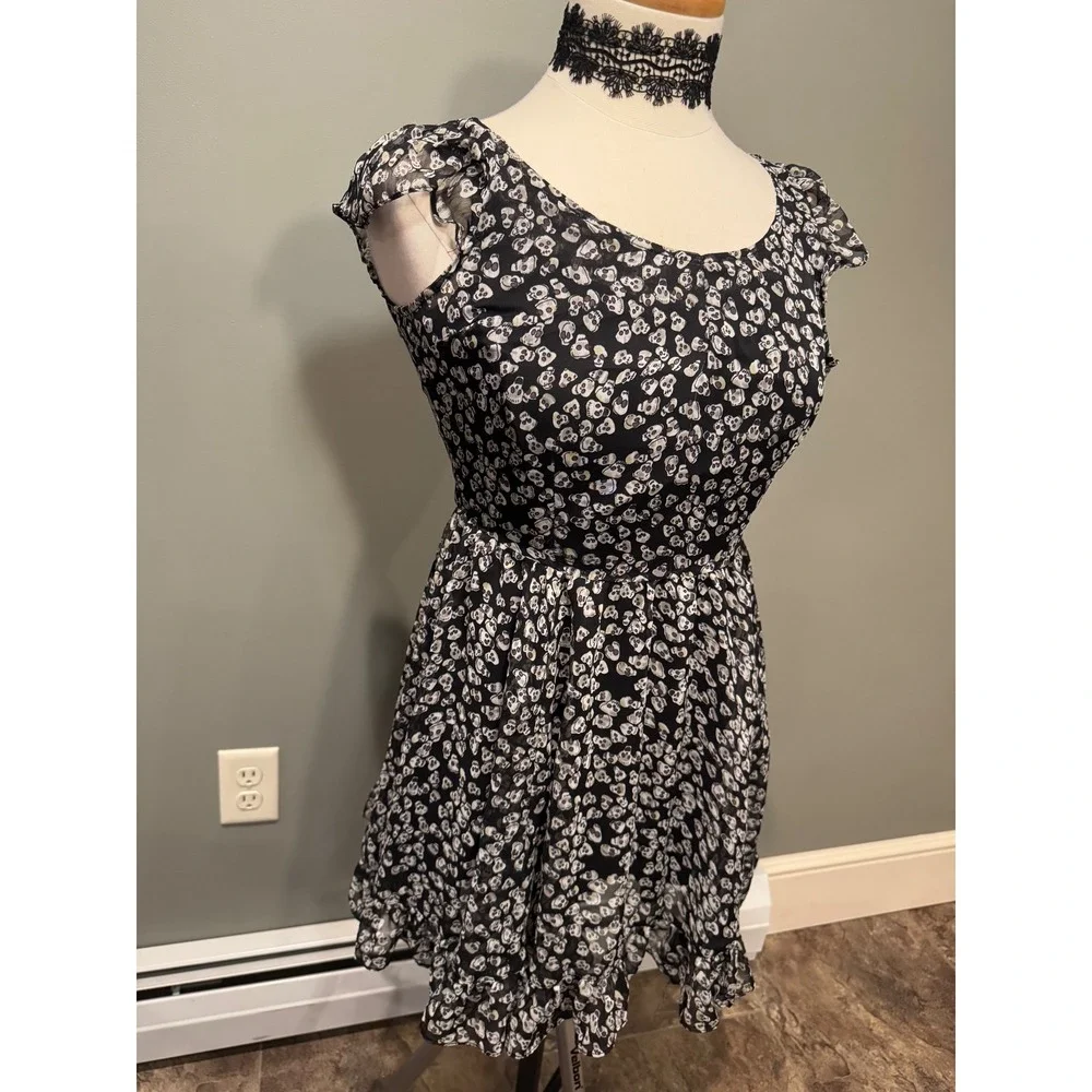 Y2K RARE TRIPP NYC Skull Print Mini Dress Goth‎ Emo Punk Rockabilly Festival XS